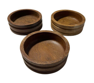 Vintage Genuine Teak Salad Bowls "Good Wood" Wooden Bowls Lot of 3 MCM Thailand